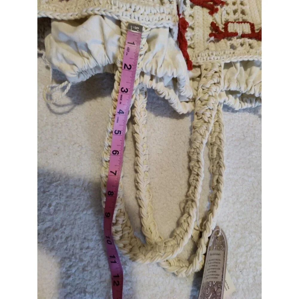 Crochet Cream & Red Large Handmade Vacation Beach Tote Bag W‎ Cute Crabs